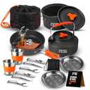 18 Pcs Smokey Camp Backpacking Cooking Set with Stove & Adapter - Pot, Pan, Kettle, Stove, Cutlery, Compact Camping Cookware Mess Kit, All in One Non-Stick Camping Cooking Set, Hiking, Picnic