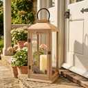 Bdor 22.5 Inch Outdoor Wooden Candle Lantern for Porch, Lantern Only