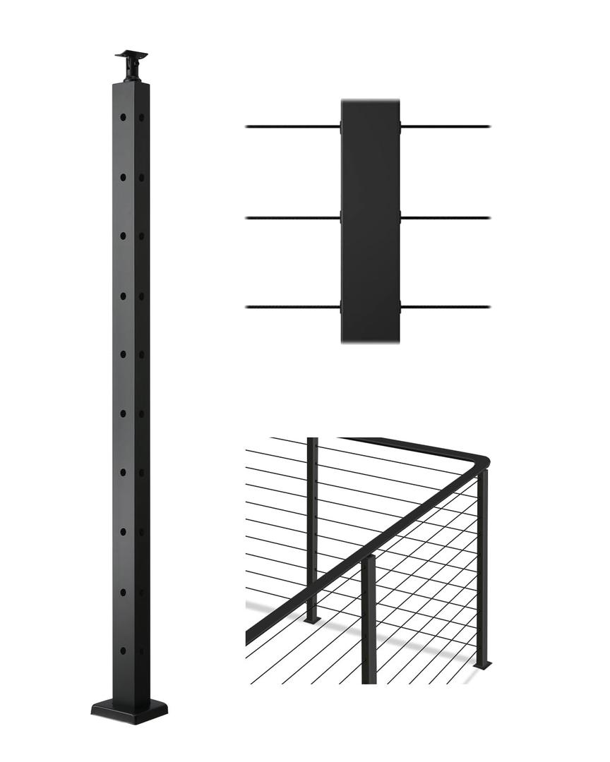 VEVOR Corner Cable Railing Post, 10 Holes, 36x1x2 Inches Stainless Steel Cable Railing System Kit for Indoor Outdoor Deck Balcony, 1 Pack, Black, Product ID 1JZLGZXHS914IVCFL001V0