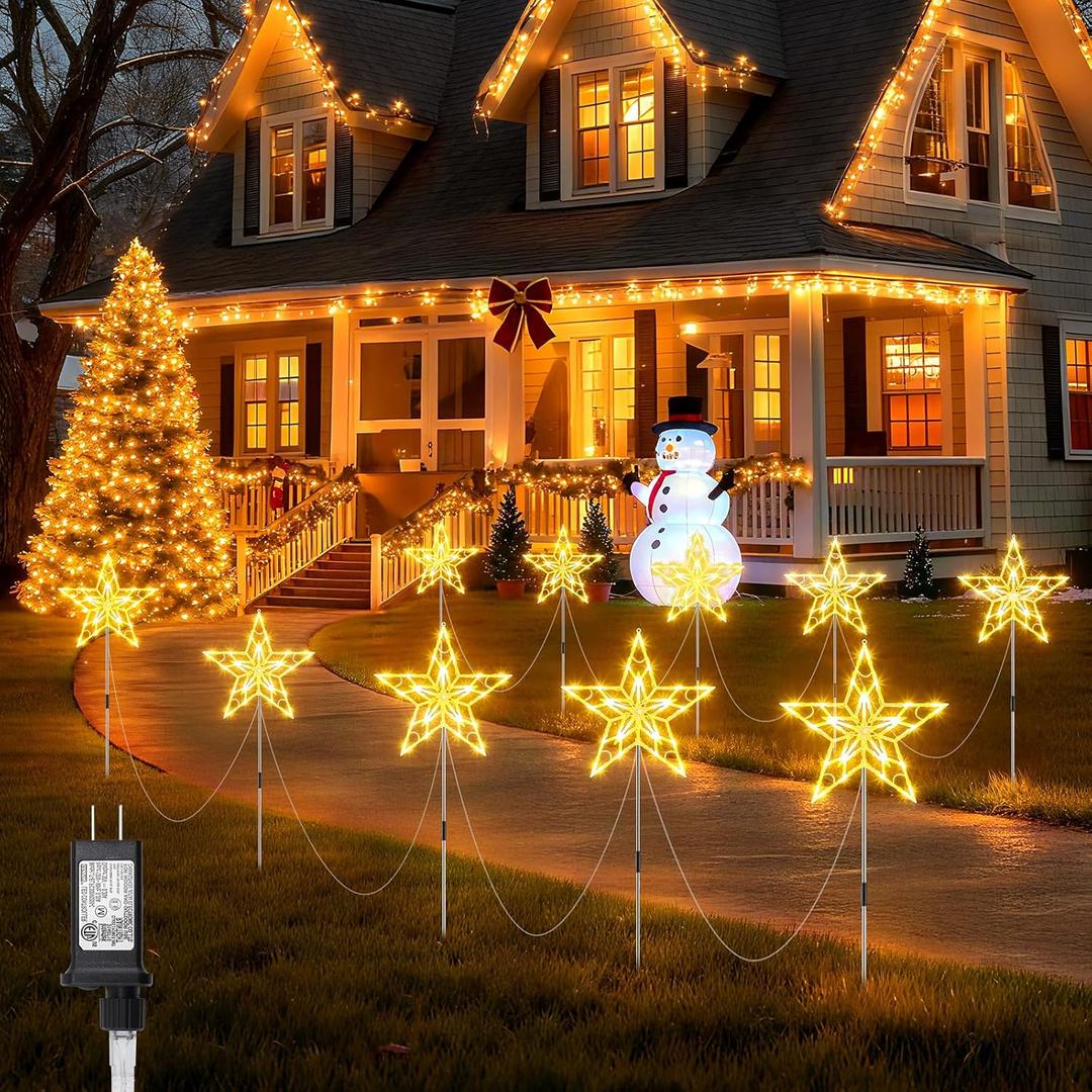 Brightown Pathway Lights Outdoor Christmas Decorations, Set of 10 Large Waterproof Stake Decorative Light for Outside Sidewalk Yard Lawn Path Walkway Driveway Marker Stake, Warm White