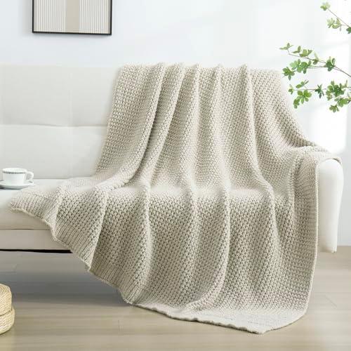 YIRUIO Microfiber Waffle Throw Blanket Weave Knit Super Soft Ultra Cozy Fuzzy Fluffy Warm for Living Room Bedroom Bedding Farmhouse (Beige Camel, 51'' x 63'')