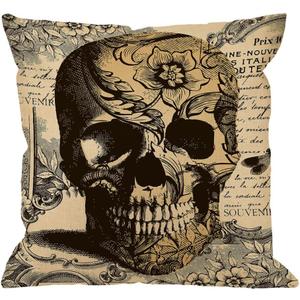 HGOD DESIGNS Throw Pillow Cover Skull Laciness Mediaeval Style Retro Horror Home Decorative Pillow Cases Cotton Linen Square Cushion Covers for Sofa Couch 18x18 Inch