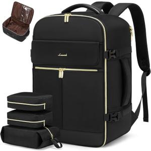 LOVEVOOK 40L Large Travel Backpack for Women, Flight Approved, Waterproof, TSA Compliant, Fits 17.3'' Laptop, 17 Pockets, 3 Packing Cubes (Black)