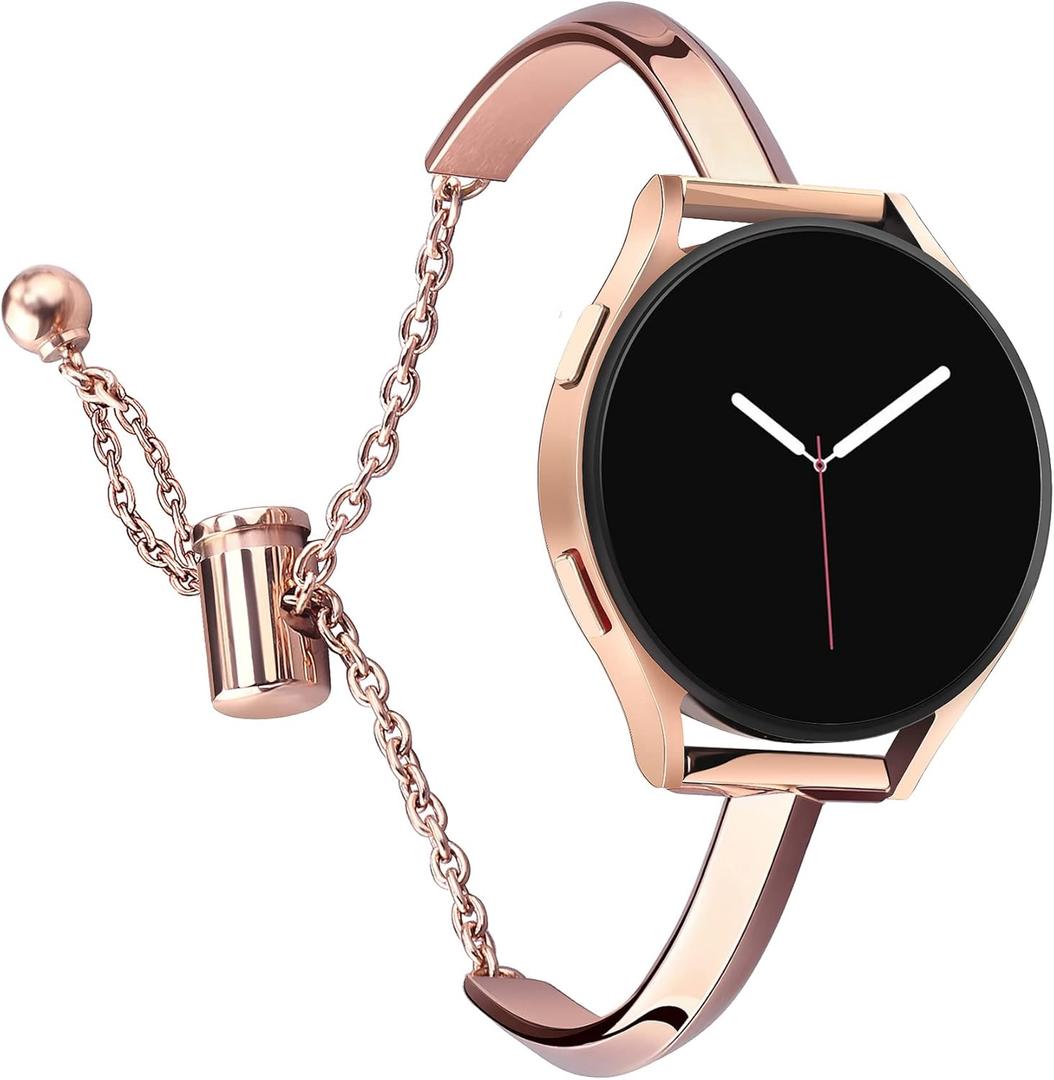 CrocSee Stainless Steel Band Compatible with Samsung Galaxy Watch 7 6 5 4 40mm 44mm/Watch 6 Classic 43mm 47mm/Watch 4 Classic 42mm 46mm/Watch 5 Pro 45mm, Slim Minimalism Bangle Bracelet for Women (Rose Gold)