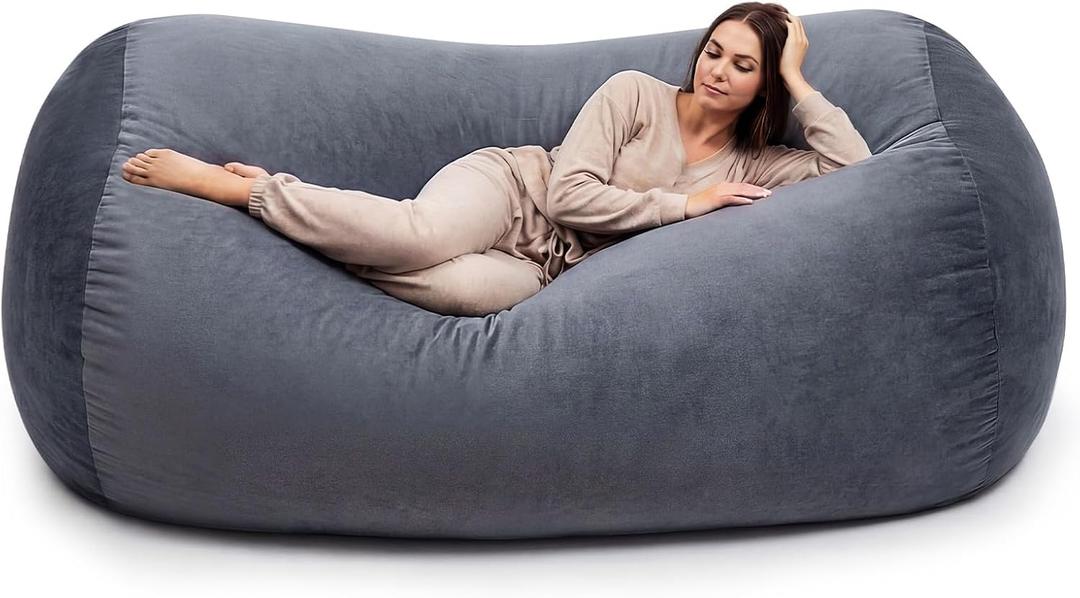 6 ft Bean Bag Chair Cover Only (No Filler) Washable Giant Bean Bag Cover Replacement for Reading Chair or Lounger, Charcoal