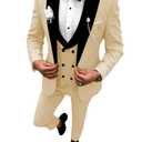 Wangyue Men's Tuxedo Suits Slim Fit 3 Piece Suit Peak Lapel Formal Wedding Prom Suits with Bow Tie , Size XL