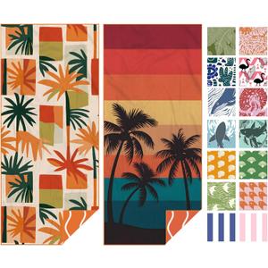 2 Pack Microfiber Beach Towel, Quick Dry Travel Towel Large Sand Free Towel for Beach, Camping, Swim Pool, Gym, Sports& Yoga 71"x32", Retro Tropics/Tropical Sunset