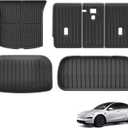 SMABEE Front & Rear Cargo Mat & Trunk Lower Mat & Backrest Mat for 2025 2026 Tesla Model Y Juniper 5 Seater (Not fit Standard) TPE All Weather Floor Liners Trunk Mat Car Accessories Interior Black