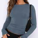 AKEWEI Long Sleeve Crop Top for Women Fall Going Out Outfits Cute Tight Basic Tee Shirt (Medium)