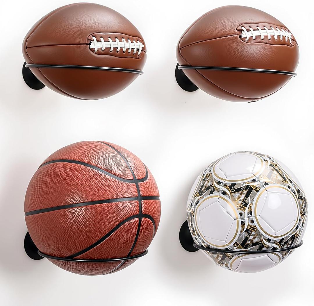 4 Packs Basketball Holder Wall Mount,Universal Ball Holder Wall Mount,Basketball Racks for Balls,Suitable for Basketball,Soccer,Volleyball,Football Ball Stand