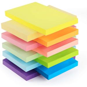 Sticky Notes Large 1000 Sheets,3 x 5'' Self-Stick Note Pads,Bright Colorful Sticky Notes 76x127mm,Super Sticking Memo Pads Clean Removal,Easy to Post Sticky Pads for Office Home School,10 Pack