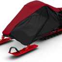 Upgraded Trailerable Snowmobile Cover - Heavy-Duty Waterproof, UV Protection, Reflective Strips - Red/Black, Fits Up to 115
