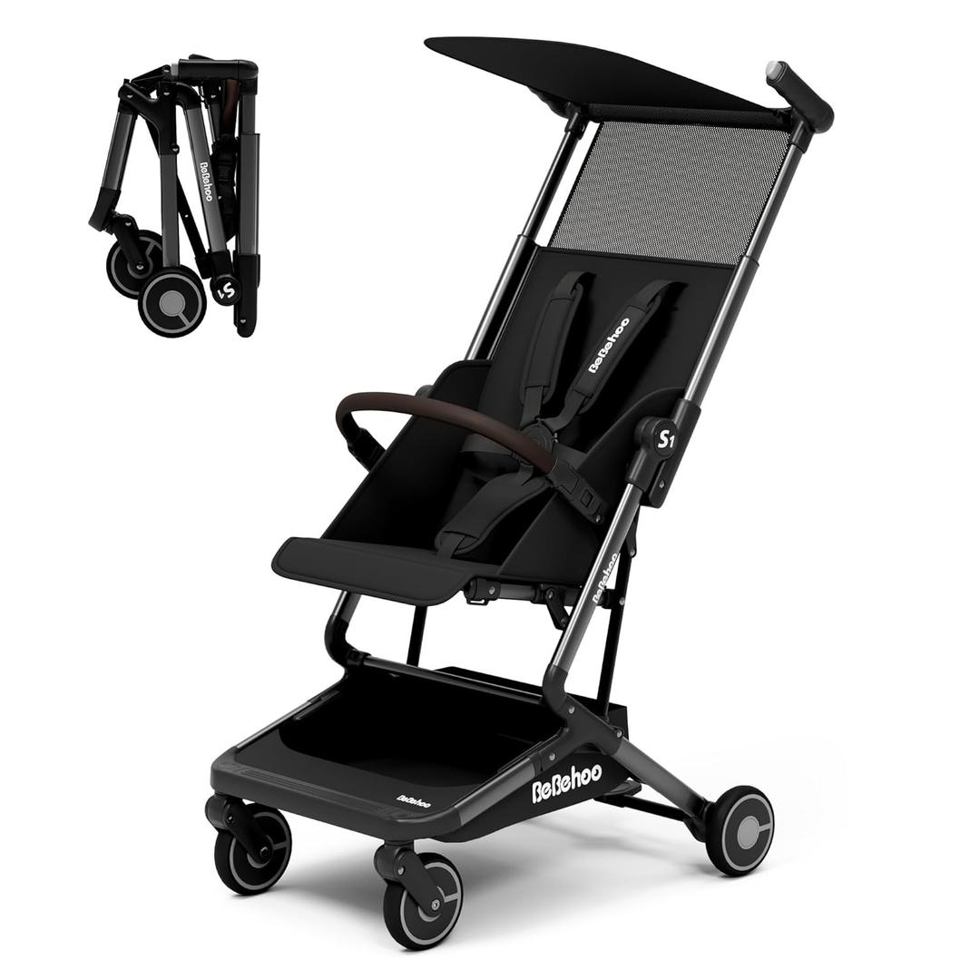 Lightweight Travel Baby Stroller, Foldable Portable Airplane Compact Umbrella Strollers for Toddler 1-3 Years (Partial Canopy,Black)