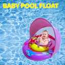 Inflatable Baby Pool Float with UPF50+ Sun Protection Canopy, Adjustable Safety Seat & Interactive Toy Play Console - Includes Ocean Animal Toys for Infants & Toddlers 3-36 Months, 16 inches x 26"