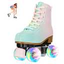 jessie Roller Skates for Girl and Women, PU Leather Fantastic Flash Wheel Kid Roller Skates Girls Ages 6-12 Beginner for Indoor Outdoor (Green Pink 32)