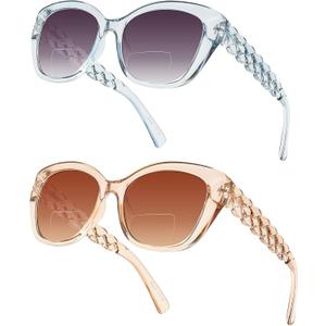 LADEESSE Reading Sunglasses for Women - Stylish Bifocal Sunglasses with Readers Built-in - UV400 Protection - 2 Pack, +2.25