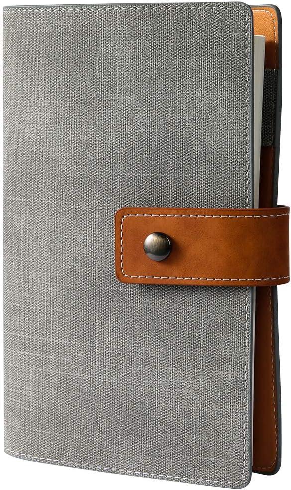 CAGIE A6 Refillable Faux Leather Traveler Notebook Binder Journals 6 Ring Binder Personal Organizer Travel Diary for Women Men Lined Grid Blank Paper with Calendar Smoky Grey