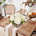 Flower Arrangement with Wooden Vase 8" Artificial Flowers in Pot - Fake Flowers Roses Peonies Hydrangeas in Wooden Vase Potted Artificial Flower Centerpieces for Table Decor Living Room - White