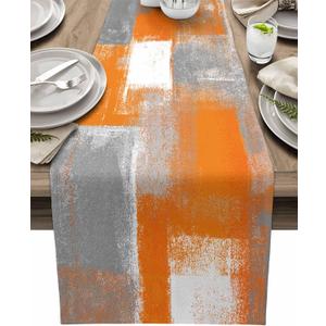 Fall Table Runner 90 Inches Long Thanksgiving Orange and Gray Farmhouse Grey Modern Art Non-Slip Dinner Runners for Dining Table Oil Painting Kitchen Parties Banquet