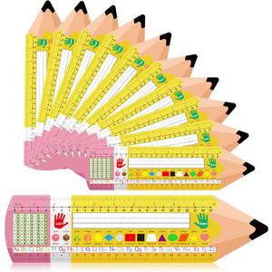 Henoyso 108 Pcs Pencil Name Tags Plate for Classroom with Alphabet, Number Line, Ruler, Graphics, Color and More, Back to School Gift for Kindergarten, Preschool, 1st, 2nd & 3rd Grade