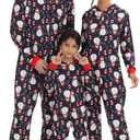 Matching Christmas Onesie Pajamas for Family/Couples, Cute Printed One-piece Pjs, Xmas Holiday Adult Hooded Sleepwear (Blue)