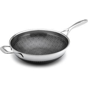 LIVWELL DiamondClad 12-inch Nonstick Hybrid Wok Stir Fry Pan - Home and Kitchen Gift - Stainless Steel Wok - Dishwasher and Oven Safe - PFOA-free - Hybrid Cookware - Silver/Black