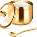 holoith Sugar Container with Glass Lid and Spoon - 10oz Gold Sugar Bowl for Coffee Bar Station Accessories Kitchen Storage for Salt, Candy, Coffee Bean (Gold)