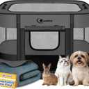 Dog Playpen, Cat Pet Puppy Pen, Portable Playpens for Dogs Indoor Outdoor Travel Camping Use, Foldable Dog Kennel Tent Crate for Rabbit Small Animals with Carrying Case (Dark Grey with Pad, Small)