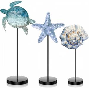 Maitys 3 Pcs Summer Ocean Tabletop Decor Standing Sea Turtle Lemon Ladybug Easter Bunny Block Wooden Table Centerpiece Sign Coastal Beach Nautical Table Decor for Home Kitchen(Ocean)