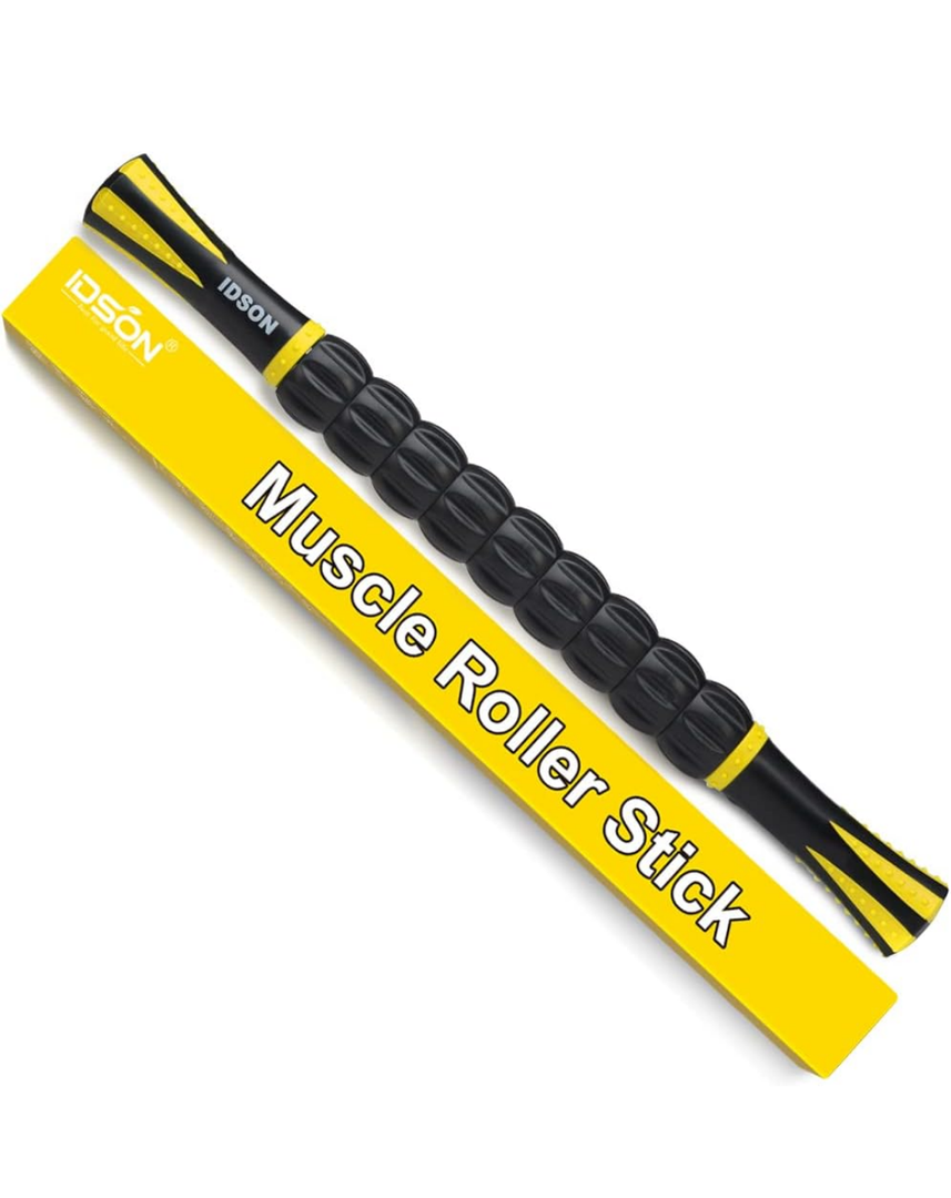 Idson Muscle Roller Stick for Athletes- Body Massage Sticks Tools-Muscle Roller Massager for Relief Muscle Soreness,Cramping and Tightness,Help Legs and Back Recovery, Black Yellow