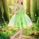 Girls Fairy Costume, Princess Dress Wings Tutu Sequin Suit for Kids Halloween Party Fancy Dress Up Dresses 3-10Y (4-6Y, Green)
