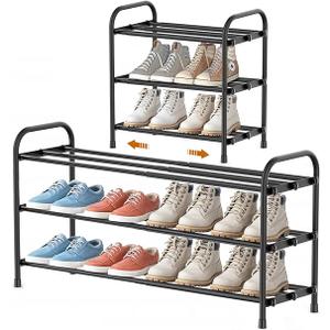 INSMART 3Tier Expandable Shoe Rack, Stackable and Adjustable Shoes Organizer Storage Shelf, Sturdy and Durable Metal Structure Free Standing Shoe Rack for Closet Entryway Doorway