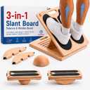 Slant Board for Exercise, 3-in-1 Wooden Calf Stretcher, Rocker Balance Board and 360 Wobble Board, 5 Adjustable  Angles, Anti-Slip Surface, Training Poster Included, Size: Standard