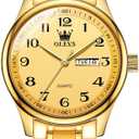 OLEVS Men's Luxury Stainless Steel Watch, Big Face Gold Silver Two Tone Three Hand Analog Quartz Watch, Easy to Read Waterproof Luminous Day Date Wrist Watches for Men (09 All Gold)