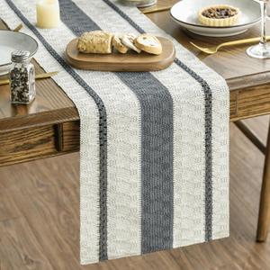 Artoid Mode Dark Grey Farmhouse Woven Rustic Table Runner, Seasonal Holiday Hollow Kitchen Dining Table Decoration for Home Party Decor 12x48 Inch