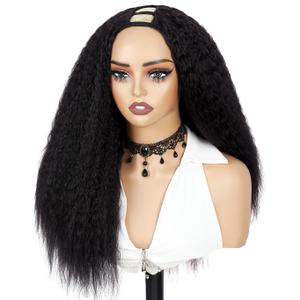 WIGER Kinky Straight U Part Wigs Human Hair Half Wig Natural Color Glueless Thin Leave Out Curly Hair 200% Density 16 Inch kinky Curly Clip in Wigs for Black Women Wear And Go Wig