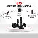 Black Truss Head Self Tapping Screws for Metal Stainless Steel 410 Pack of 60 (#8x1/2, #8x3/4,#8x1,#10x1,#10x1-1/2)5 Sizes Sheet Metal Screws Self Drilling Screws Rust & Wear Resistant