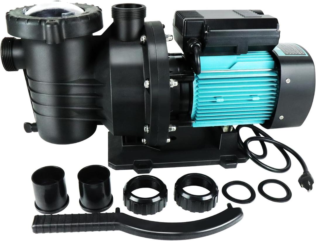 Pool Pump Above and Inground Ground, 2HP 6980GPH High Flow Self Primming Swimming Pool Pump, 110V Energy Saving with 2.0'' Unions and Filter Basket, In/Above Pool Pumps