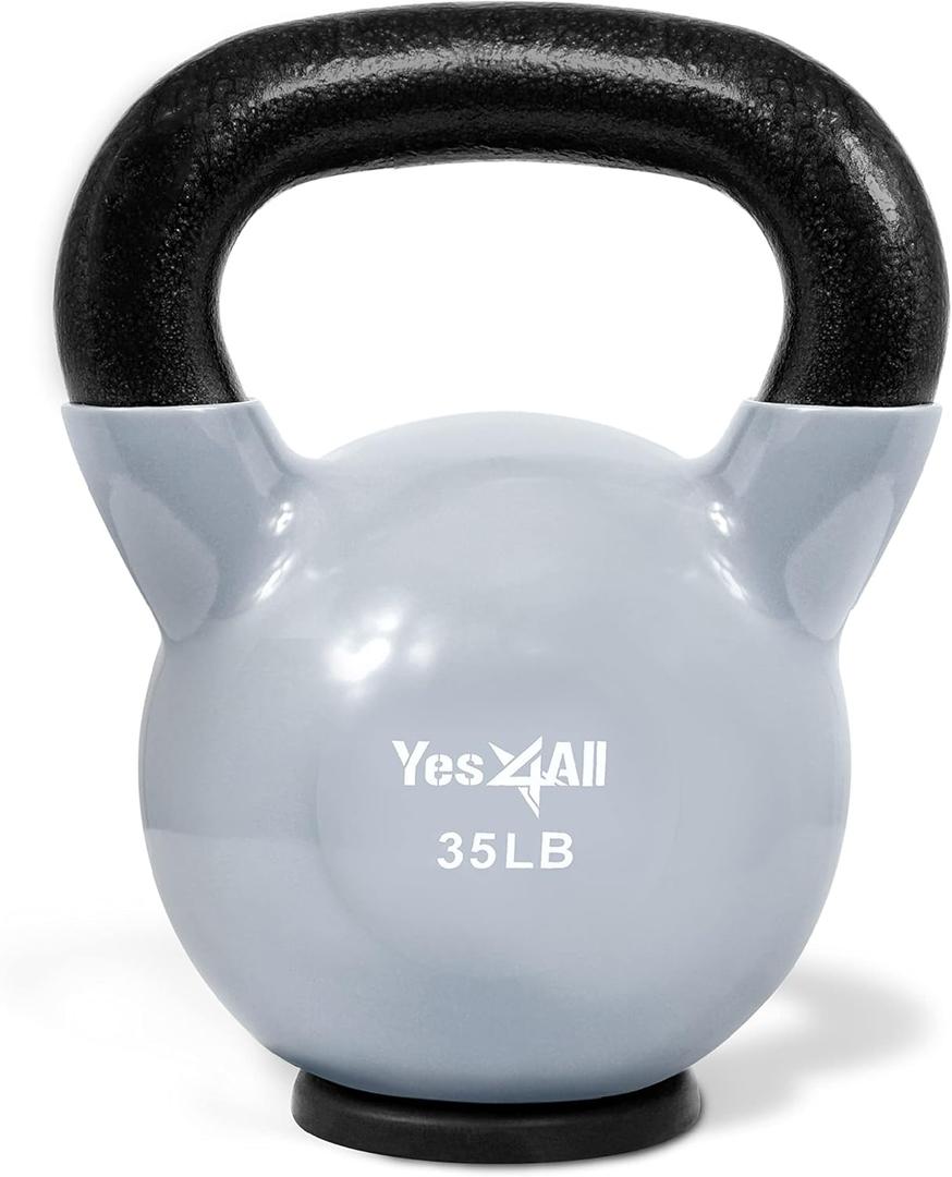 Yes4All Kettlebells Rubber Base, Kettlebell Set for Women, Strength Training Kettlebells Weights (10-65 lbs) (H. 35LB - Grey)