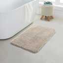 YHF Bathroom Rugs 17" X 24", Extra Thick & Soft Microfiber Shaggy, Machine Washable Bath Mats, Absorbent Bath Rugs, Non-Slip Rubber Backing Bath Mat for Bathroom Floor, Tub and Shower, Beige