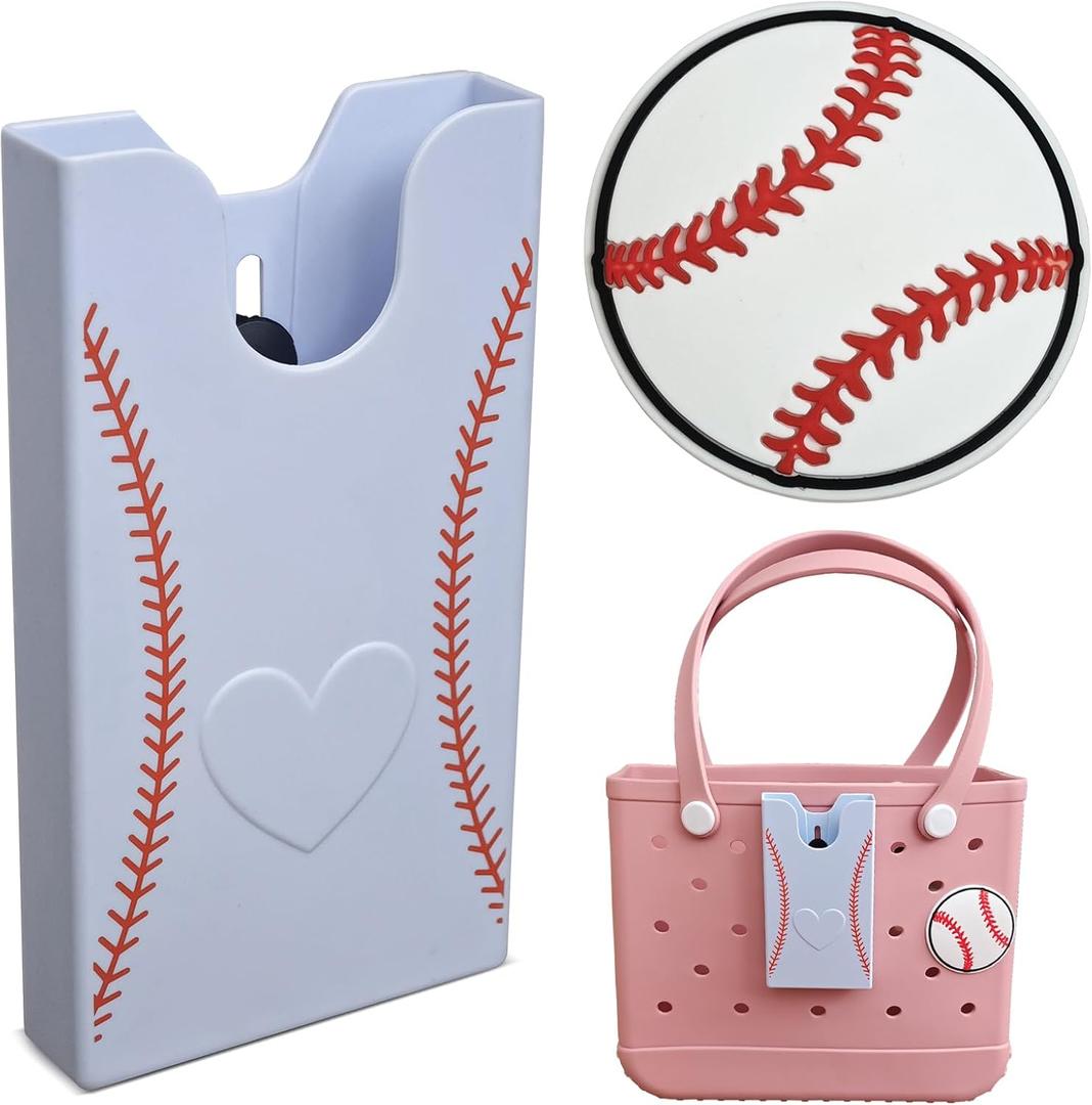Baseball Theme Phone Holder for Bogg Bag/Simply Southern With 1 Charm,Organizer Accessories Inserts Compatible With Most Brands/Sizes Rubber Beach Totes,Cell Phone Attachment for Beach Handbags
