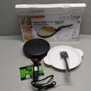 Nutrichef Electric Crepe Maker | 8-inch Nonstick Cooktop with On/Off Switch | Cooks Roti, Tortillas & Pancakes | Automatic Temperature Control & Cool Touch Handle | Includes Food Bowl, Whisk & Spatula (Dark Black)