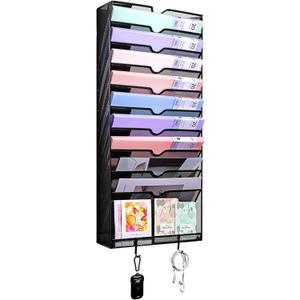 Hanging Files Wall Mounted Metal Mesh Document File Organizer Magazine Holder Rack Organizer Racks Multipurpose Use To Display Files, Magazine (10 section racks with hooks)