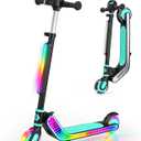 BELEEV Scooters for Kids with Infinity Mirror Light-Up Deck, LED Stem & Wheels, 12 Light Modes, 2 Wheel Folding Kick Scooter, 4 Adjustable Heights, Lightweight Scooter for Boys Girls Ages 3-12 (Aqua)