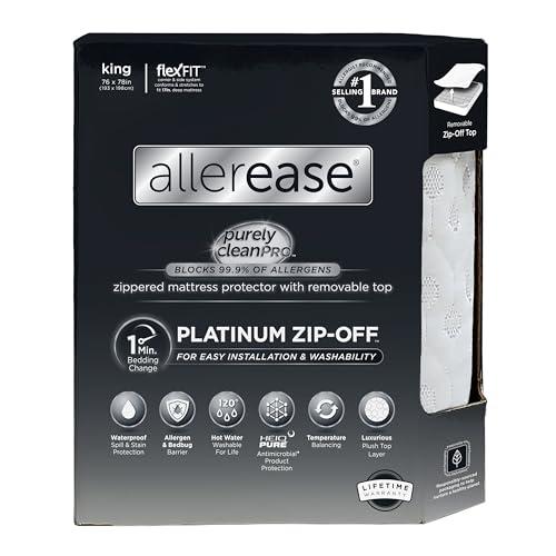 AllerEase Platinum Zip-Off Top Waterproof Mattress Protector King Size 360 Degree Zipper Allergen Barrier Temperature Balancing Luxurious Plush Top Separately Machine Washable Mattress Cover (White) AllerEase Platinum Zip-Off Top Waterproof Mattress Protector King Size 360 Degree Zipper Allergen Barrier Temperature Balancing Luxurious Plush Top Separately Machine Washable Mattress Cover (White)