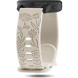 Floral Engraved Bands Compatible with Garmin Venu 4 45mm/Vivoactive 4/Venu 3/Venu 2 45mm, 22mm Soft Silicone Flower Pattern Wristband for Garmin Forerunner 255/255 Music/265/745 Smart Watch