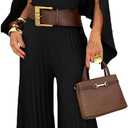 CHICME Women's 3 Piece Pleated Outfits One Shoulder Tops with High Waisted Wide Leg Pants Casual Vacation Outfit (Black, L)