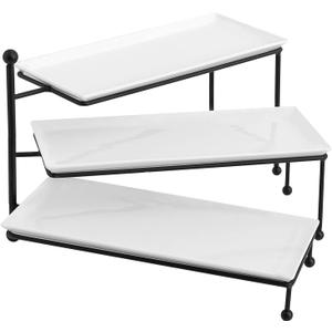 Kanwone 3 Tiered Serving Stand - White Porcelain Platters, 14.5" x 6" Tier Serving Trays for Entertaining, Dessert Stand