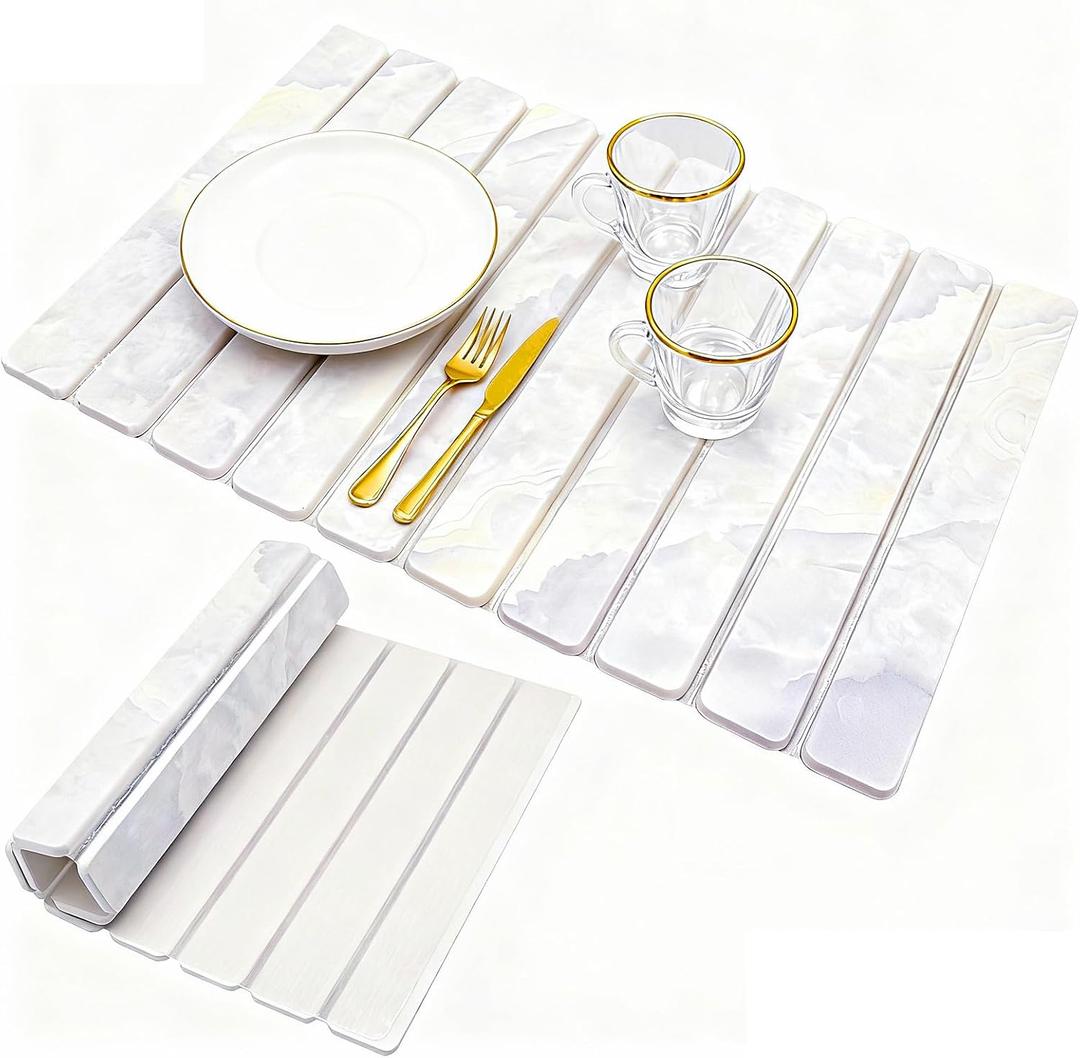 RAIN SPIRIT Large Stone Dish Drying Mat for Kitchen Counter, Diatomaceous Earth Quick Dry Stone Drying , Collapsible Dish Mat Dish Pads for Drying 24"16" Marble pattern
