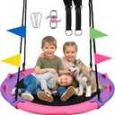 HeyZoo 43 Inch Tree Swing, 900lbs Weight Capacity Saucer Swing Sets for Kids & Adults, with 360 Degree Swivel and Adjustable Hanging Strap, Pink and Purple